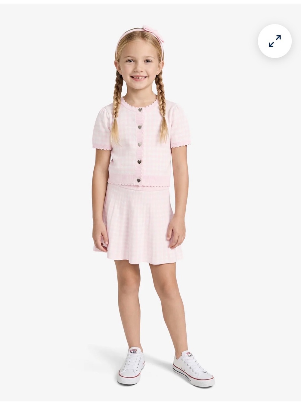 Draper James Pink Gingham Knit Two-Piece Sweater skirt Set. Girls size 6x